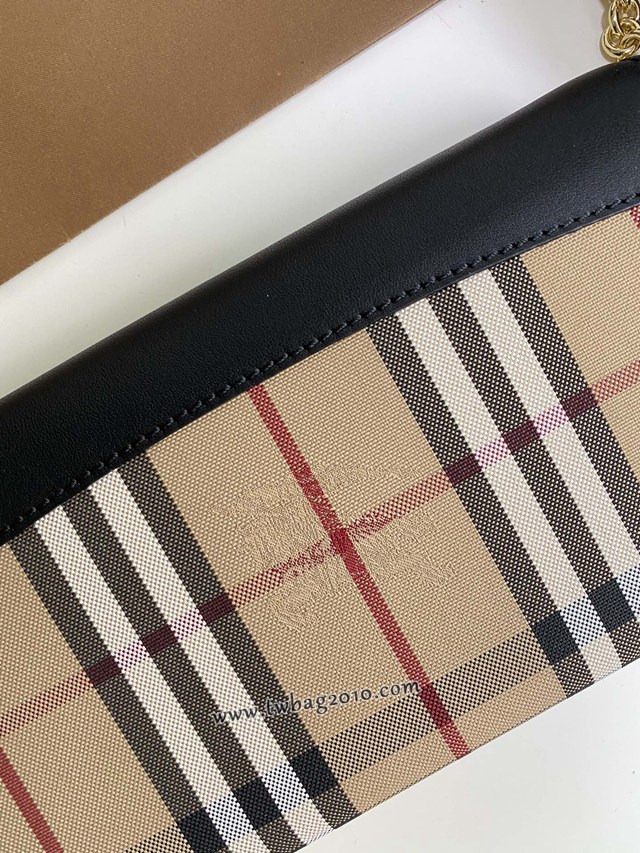 Burberry專門店新款House格紋拼皮革錢夾 巴寶莉小型手袋鏈條錢包 yxb1226
